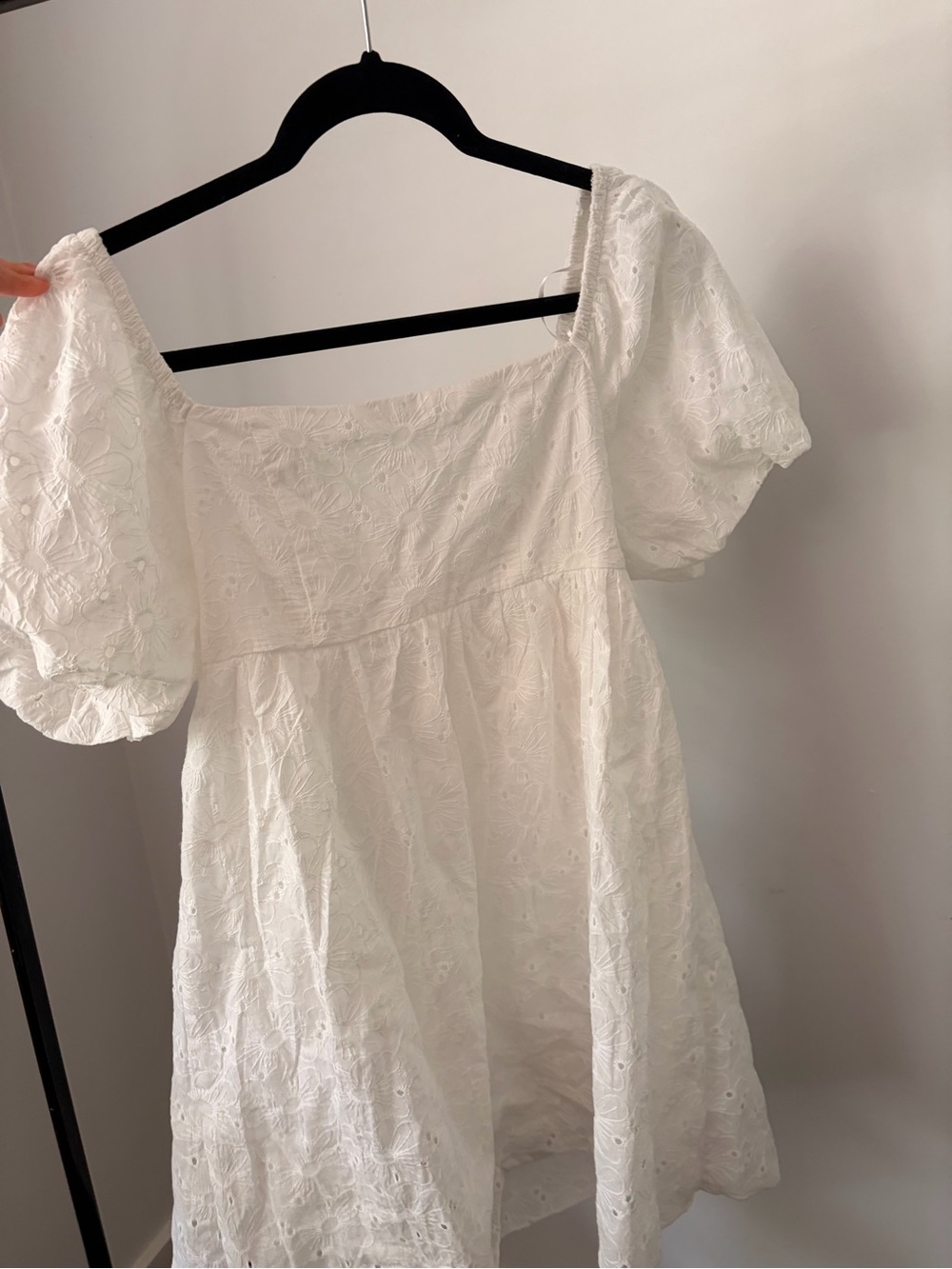 Cotton White Eyelet Puff-Sleeve Babydoll Dress